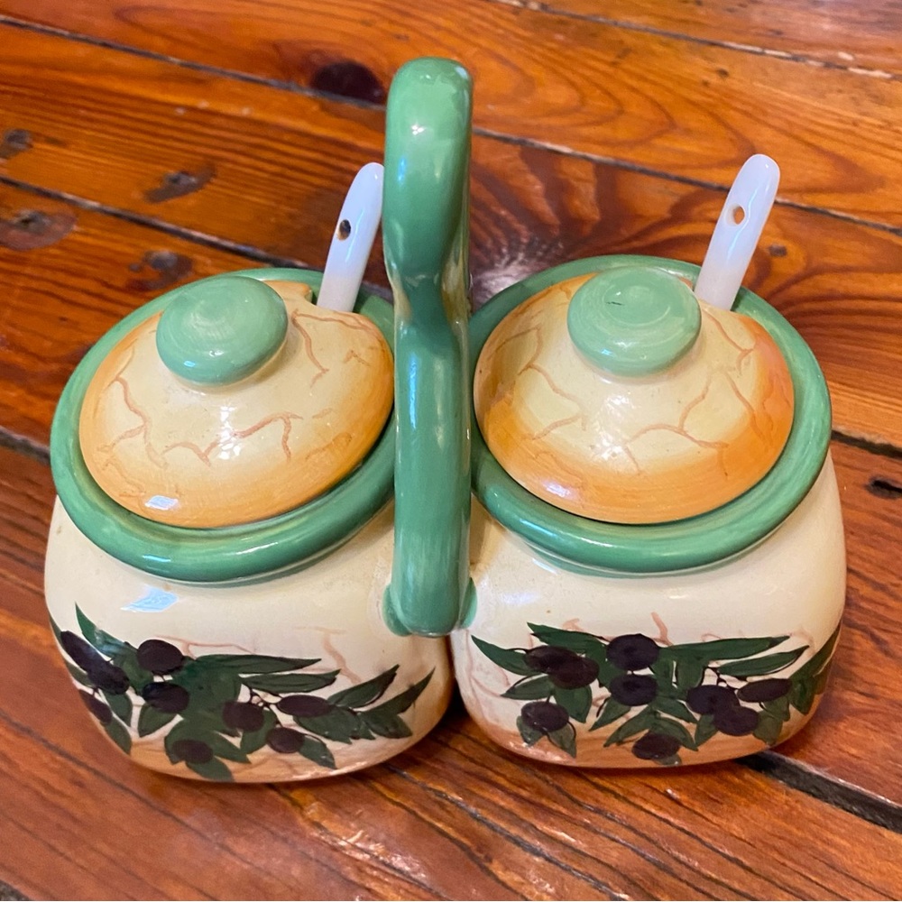 Condiment Spice Jar Container Set Buttercream Olive Branch Design
